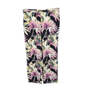 Vintage Tommy Bahama Pants Womens 4 Silk Cropped Floral Stretch Wide Leg High